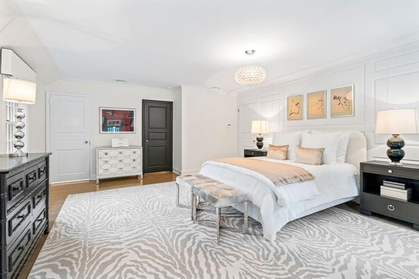 Bedroom, Chandelier, Interior, Wood Texture Flooring