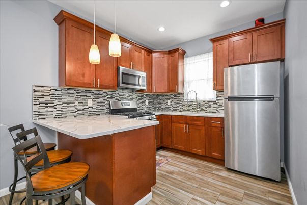 Interior, Kitchen, Pendant Lights, Recessed Lighting, Wood Texture Flooring