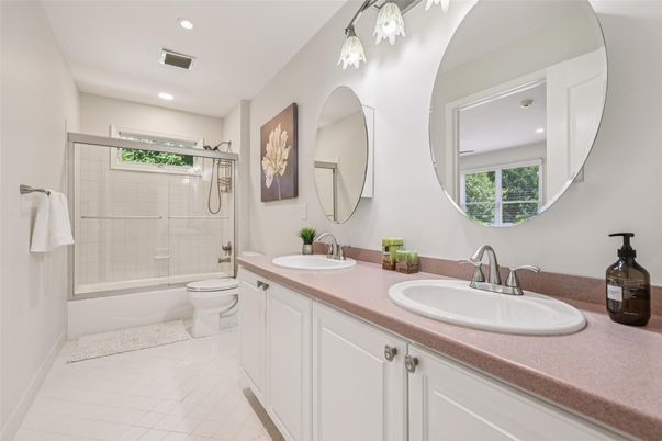 Bathroom, Dual Sink Vanities, Glass Shower, Interior, Recessed Lighting