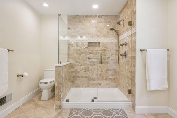 Bathroom, Glass Shower, Interior, Recessed Lighting