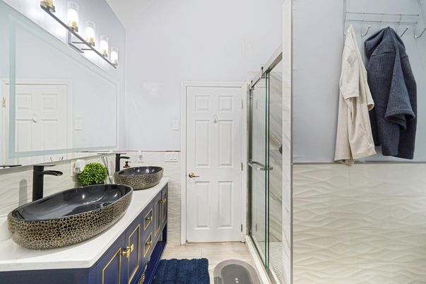 Bathroom, Dual Sink Vanities, Glass Shower, Interior