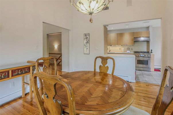 Dining room, Interior, Kitchen, Stainless Steel Appliances, Wood Texture Flooring