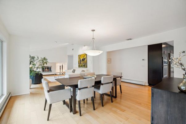 Dining room, Interior, Pendant Lights, Wood Texture Flooring