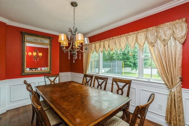 Chandelier, Dining room, Interior, Wood Texture Flooring