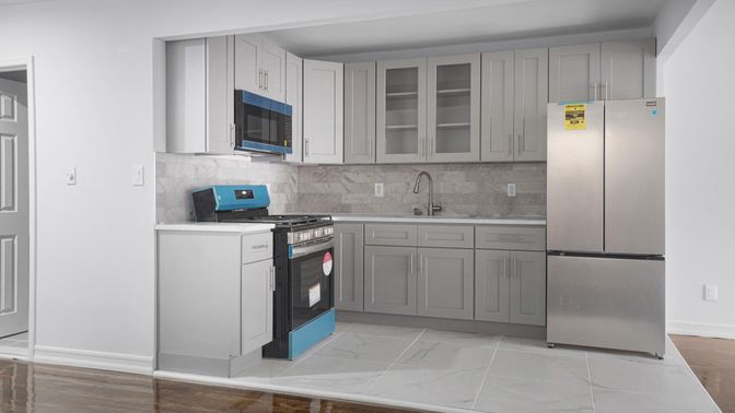 Interior, Kitchen, Marble, Stainless Steel Appliances, Wood Texture Flooring