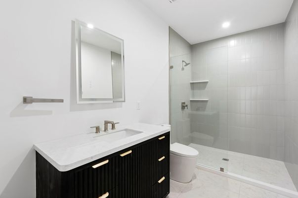 Bathroom, Glass Shower, Interior, Marble, Recessed Lighting