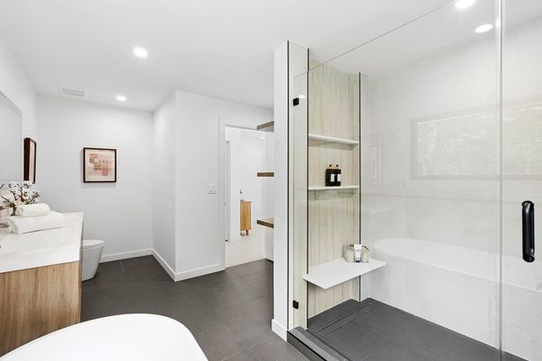Bathroom, Glass Shower, Interior, Recessed Lighting