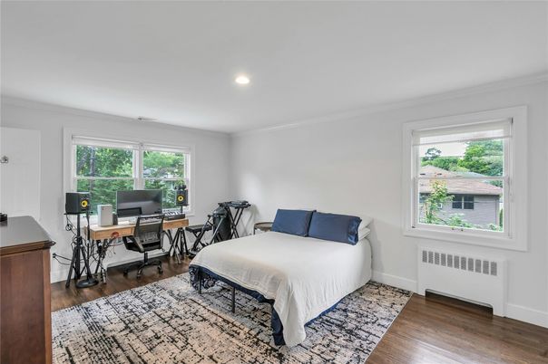 Bedroom, Home Office, Interior, Recessed Lighting, Wood Texture Flooring