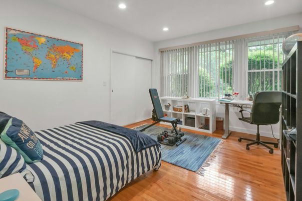 Bedroom, Home Office, Interior, Recessed Lighting, Wood Texture Flooring