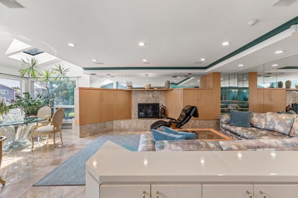 Dining room, Fireplace, Interior, Living room, Recessed Lighting