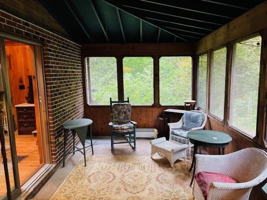 Interior, Stone Walls, Sun Room, Wood Texture Flooring