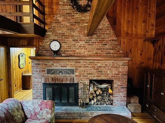 Fireplace, Interior, Stone Walls, Wood Texture Flooring, Wooden Walls
