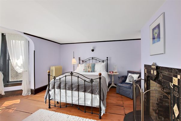 Bedroom, Fireplace, Interior, Wood Texture Flooring