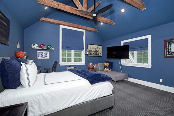 Bedroom, Interior, Recessed Lighting, Wooden Beams