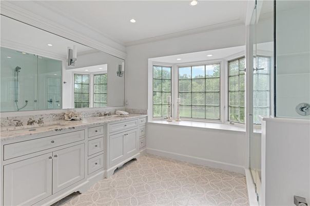 Bathroom, Dual Sink Vanities, Glass Shower, Interior, Recessed Lighting