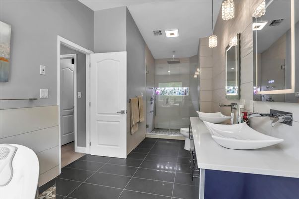 Bathroom, Glass Shower, Interior, Recessed Lighting