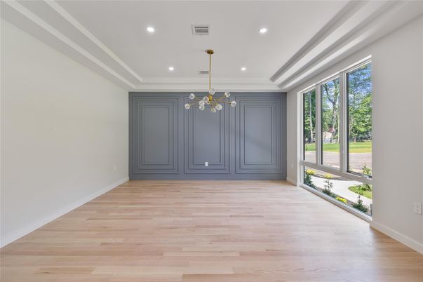 Empty room, Interior, Pendant Lights, Recessed Lighting, Wood Texture Flooring