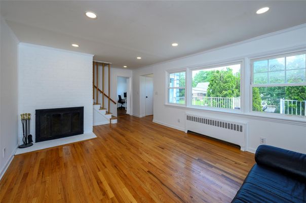 Empty room, Fireplace, Interior, Recessed Lighting, Wood Texture Flooring