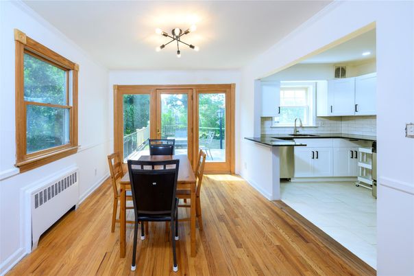 Dining room, Interior, Kitchen, Recessed Lighting, Wood Texture Flooring
