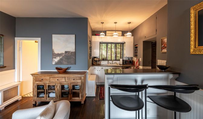 Interior, Kitchen, Pendant Lights, Wood Texture Flooring