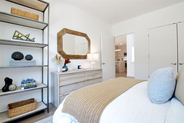 Bedroom, Interior, Recessed Lighting, Wood Texture Flooring