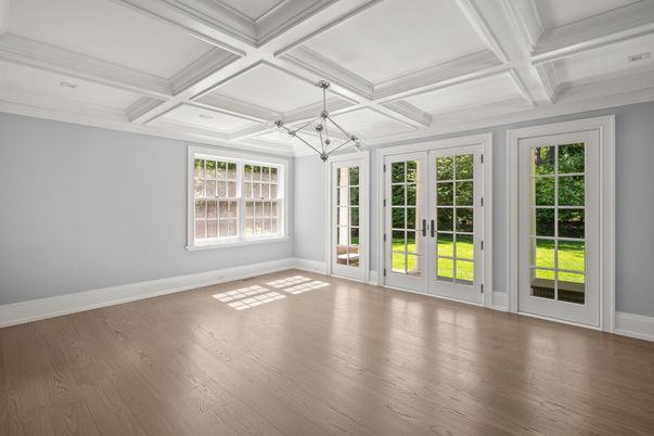 Empty room, Interior, Pendant Lights, Wood Texture Flooring
