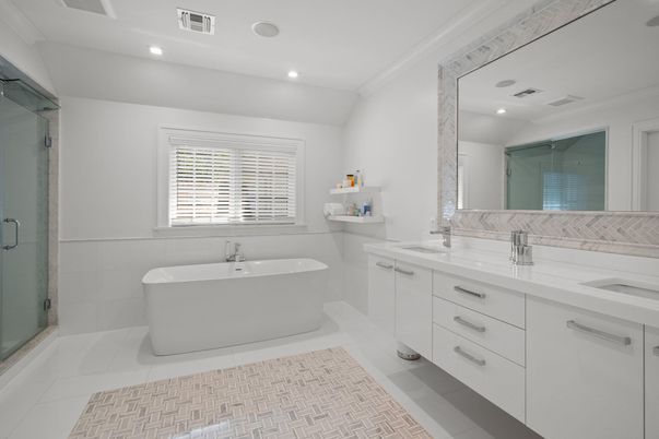 Bathroom, Dual Sink Vanities, Free Standing Baths, Glass Shower, Interior, Recessed Lighting