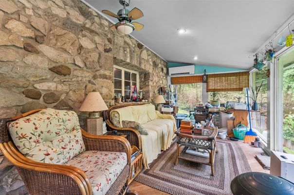 Home Office, Interior, Recessed Lighting, Stone Walls