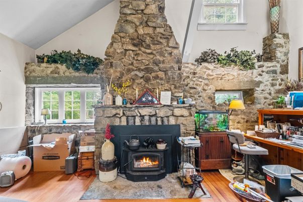 Fireplace, Interior, Stone Walls, Wood Texture Flooring
