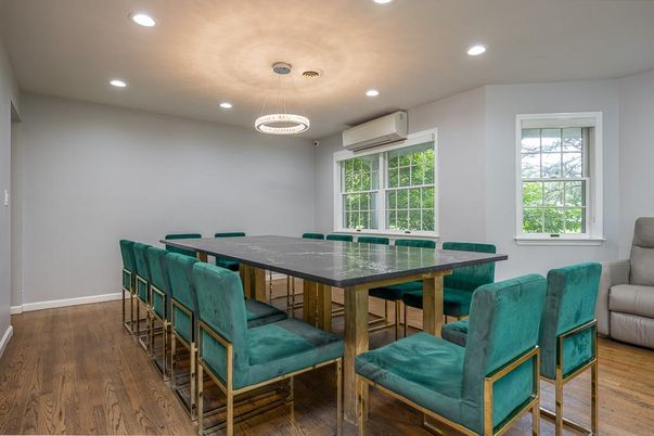 Dining room, Interior, Pendant Lights, Recessed Lighting, Wood Texture Flooring