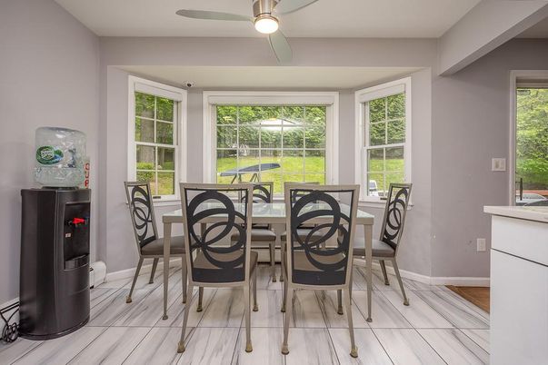 Dining room, Interior, Marble, Wood Texture Flooring