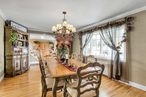 Chandelier, Dining room, Interior, Wood Texture Flooring
