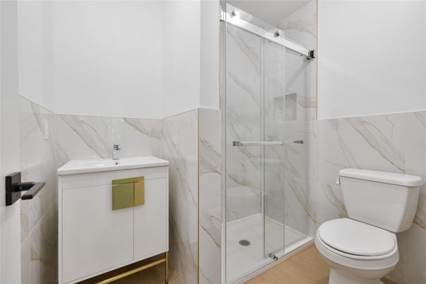 Bathroom, Glass Shower, Interior, Marble Walls