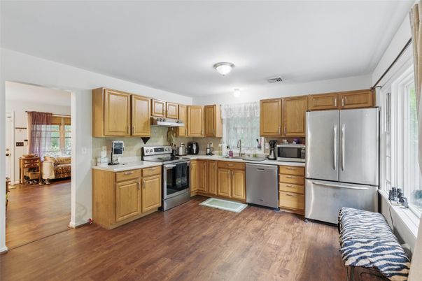 Interior, Kitchen, Stainless Steel Appliances, Wood Texture Flooring