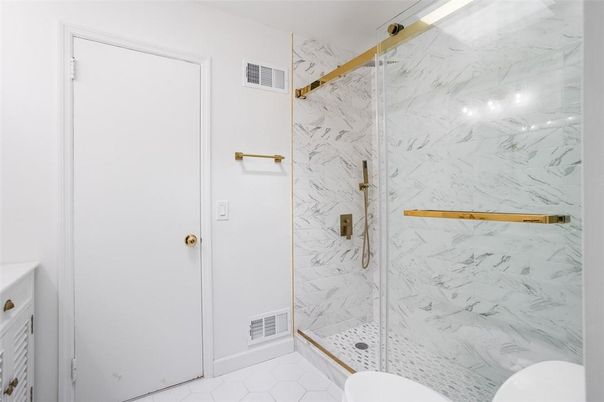 Bathroom, Glass Shower, Interior, Marble Walls