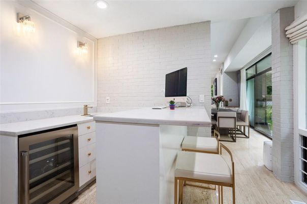 Home Office, Interior, Recessed Lighting, Stone Walls, Wood Texture Flooring