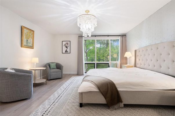 Bedroom, Chandelier, Interior, Wood Texture Flooring