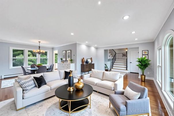 Chandelier, Dining room, Interior, Living room, Recessed Lighting, Wood Texture Flooring