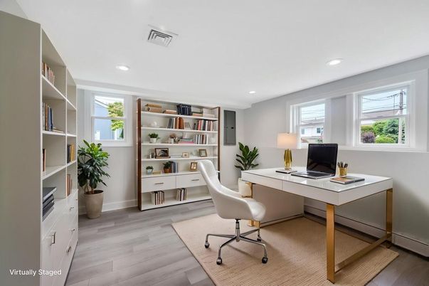 Home Office, Interior, Recessed Lighting, Wood Texture Flooring