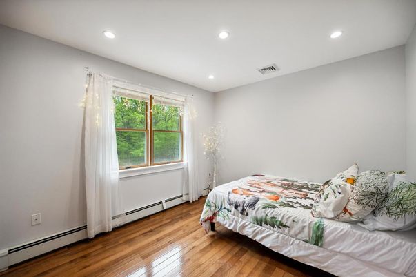 Bedroom, Interior, Recessed Lighting, Wood Texture Flooring