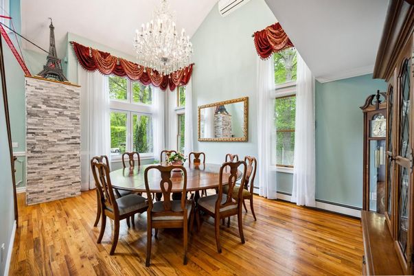 Chandelier, Dining room, Interior, Wood Texture Flooring