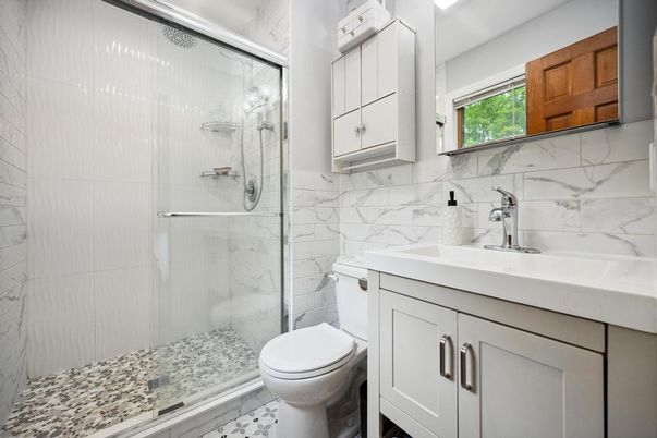 Bathroom, Glass Shower, Interior, Marble Walls