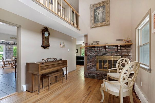 Fireplace, Interior, Piano, Wood Texture Flooring