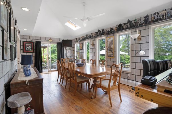 Dining room, Interior, Recessed Lighting, Wood Texture Flooring
