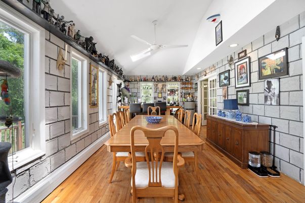 Dining room, Interior, Recessed Lighting, Wood Texture Flooring
