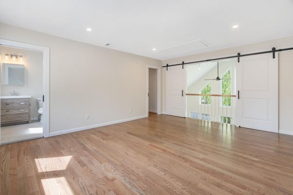 Bathroom, Empty room, Interior, Recessed Lighting, Wood Texture Flooring