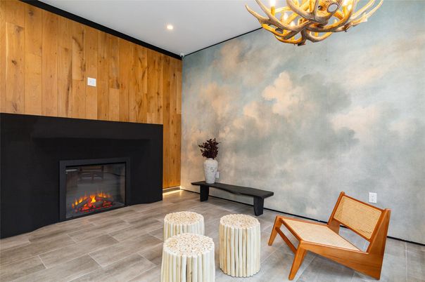 Fireplace, Interior, Recessed Lighting, Wooden Walls