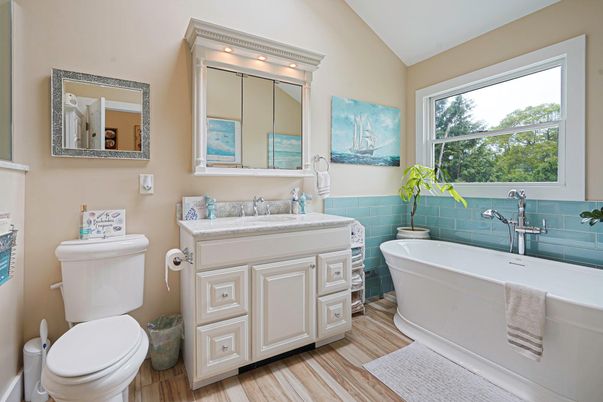 Bathroom, Free Standing Baths, Interior, Wood Texture Flooring