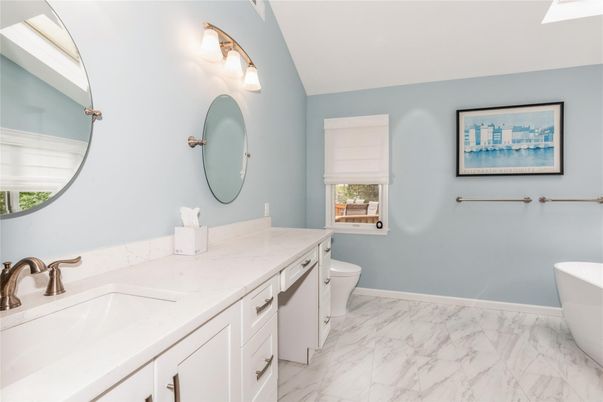 Bathroom, Dual Sink Vanities, Free Standing Baths, Interior, Marble