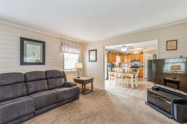 Dining room, Interior, Kitchen, Living room, Stainless Steel Appliances, Wood Texture Flooring
